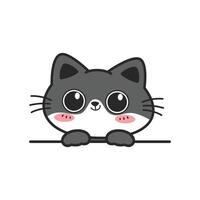 Cute happy gray cat with big eye cartoon hand-drawn style peeking, Kawaii smiling cat doodle vector