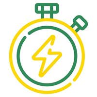 A yellow and green stopwatch with a lightning bolt vector
