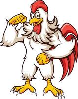 Funny Bodybuilder Chicken Mascot Flexing Arm vector