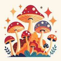 Psychedelic Mushroom Forest With Stars vector