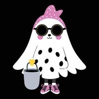 Polka dot ghost with sunglasses and bucket pink bandana vector