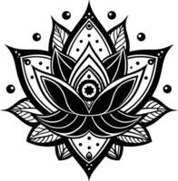 Intricate Black Lotus Mandala Design white floral vector