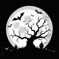 Spooky night scene with full moon and flying bats halloween vector