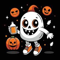 Cheerful ghost with pumpkins and potion halloween jack o lantern vector