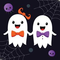 Happy ghosts with bow ties and spiderwebs halloween vector