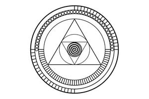 Sacred Geometry, Geometric shapes Circles and triangles in golden proportion, Mystical logo design, tattoo icon, masonic simbol, occult magic spiral, isolated on white background vector