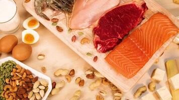 Variety of meats, nuts, and eggs on display video