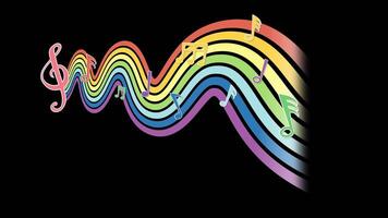 A dynamic animation of colorful musical notes and waves on a black background, creating a lively and rhythmic visual experience video