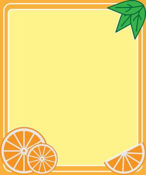 Bright Orange and Yellow Frame with Citrus and Leaf Patterns. vector
