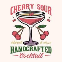 A handcrafted cocktail with cherries and a cherry sour garnish vector
