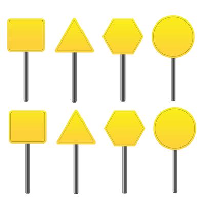 Set of Road Signs blank yellow road sign or Empty traffic signs isolated on white background. Yellow Road signs Set.