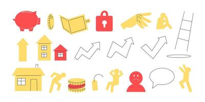 Set of Simple Flat Style Elements Illustrating Housing Crisis Rising Prices and Unaffordable Homes for Illustration Design vector