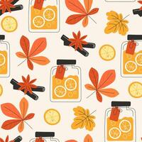autumn leaves and citrus jar pattern vector
