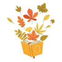 Open book with autumn leaves vector