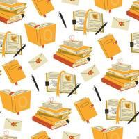 Pattern of books and stationery items vector