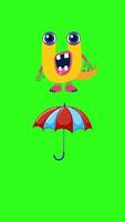 A playful animation featuring a letter U character interacting with an umbrella on a vibrant green background video
