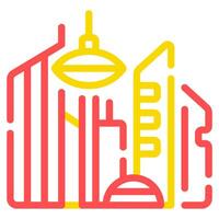 A city skyline with a building and a light bulb vector