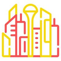 A city skyline with a building in the middle vector
