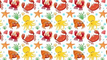Animated ocean creatures in vibrant, seamless patterns video