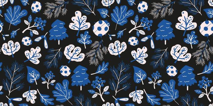 Autumn rustic seamless pattern in boho style. Fall season background for textile, fabric, print, wrapping paper. Autumn leaves, tree, ladybug. Wild forest illustration vector