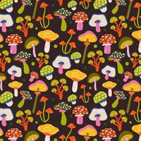 Colorful mushrooms and plants pattern vector