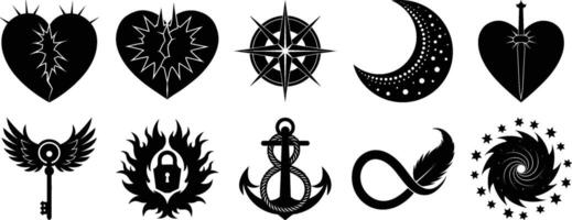 Collection of diverse icons and symbols for digital interfaces silhouette vector