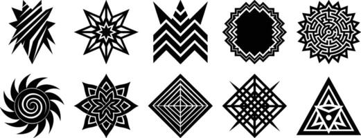 Geometric abstract tribal forms icons set silhouette vector