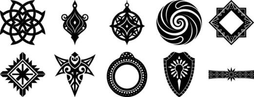 Collection of diverse cultural symbols and icons silhouette vector