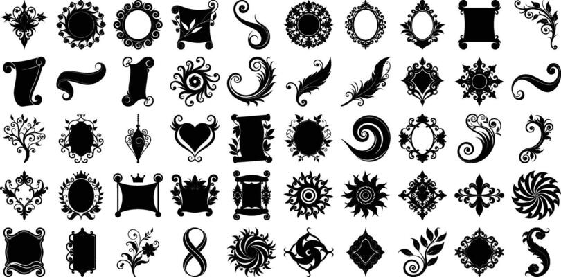 Abstract ornate scrollwork decorative elements silhouette