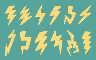 Set of hand-drawn thunder and lightning bolt icons vector