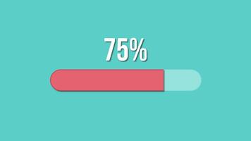 A vibrant animation of a percentage bar smoothly filling from 16 Percent to 100percent against a teal background video