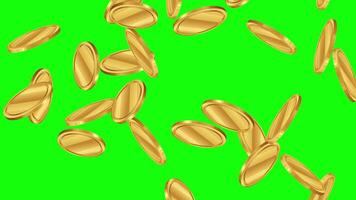 Gold coins cascade against a vibrant green backdrop, creating a lively and dynamic visual experience with smooth transitions video