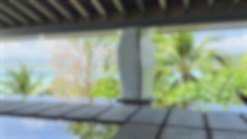Blurred luxury setting with tropical plants and water video
