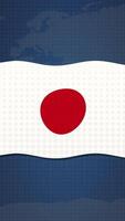 Candlestick chart fluctuates over a waving Japanese flag, symbolizing economic trends. Blue background with global map adds depth video