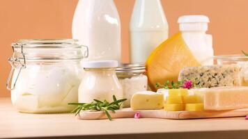 Assorted dairy products on background video
