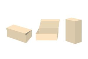 Square Packaging Boxes Mockups, Front And Side View, Opened And Closed Lid, Isolated On White Background. vector