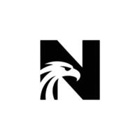 A bold letter N logo with an Eagle silhouette integrated into the letter, clean black and white , high contrast, professional design, no background. vector