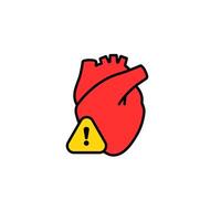Heart with warning icon signifies health risk or cautionary alert in medical illustration vector
