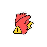 Heart with warning symbol and lightning bolt demonstrating potential health risks vector