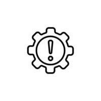 Icon of a gear with exclamation mark for alert and warning in outline style vector