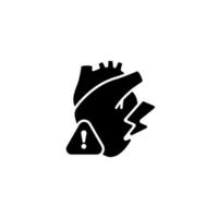 Heart warning with anatomical heart and exclamation symbol in iconic black and white design vector