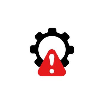 Icon of a gear with red warning exclamation mark for caution or system error notification vector