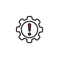 Icon of gear showing a red exclamation point for settings alert and warning notifications vector
