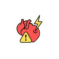 Heart illustration highlighting warning symbol and lightning sign for health awareness vector