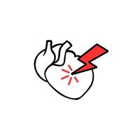 Heart with lightning symbol represents sudden shock or intense emotion in bold red and black vector