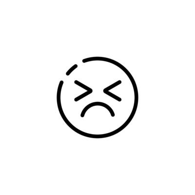 Icon of angry face with crossed eyes expressing strong negative emotion in simple black line art