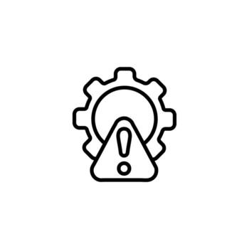 Icon of warning sign inside gear symbolizing alert in settings functionality vector
