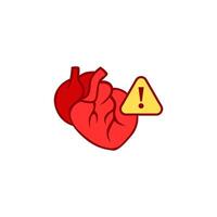 Heart warning icon with anatomical heart and exclamation mark sign vector
