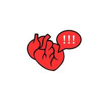 Heart with alert sign showing medical warning in bold cartoon illustration vector