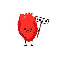 Heart with help sign expression of sadness and request for assistance vector